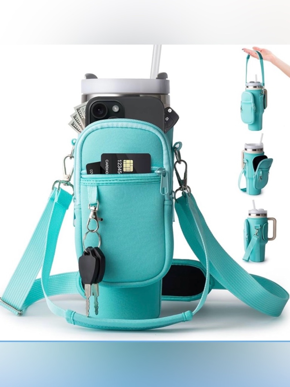 Aqua Crossbody Stanley carrier with2  Front Zip Pockets